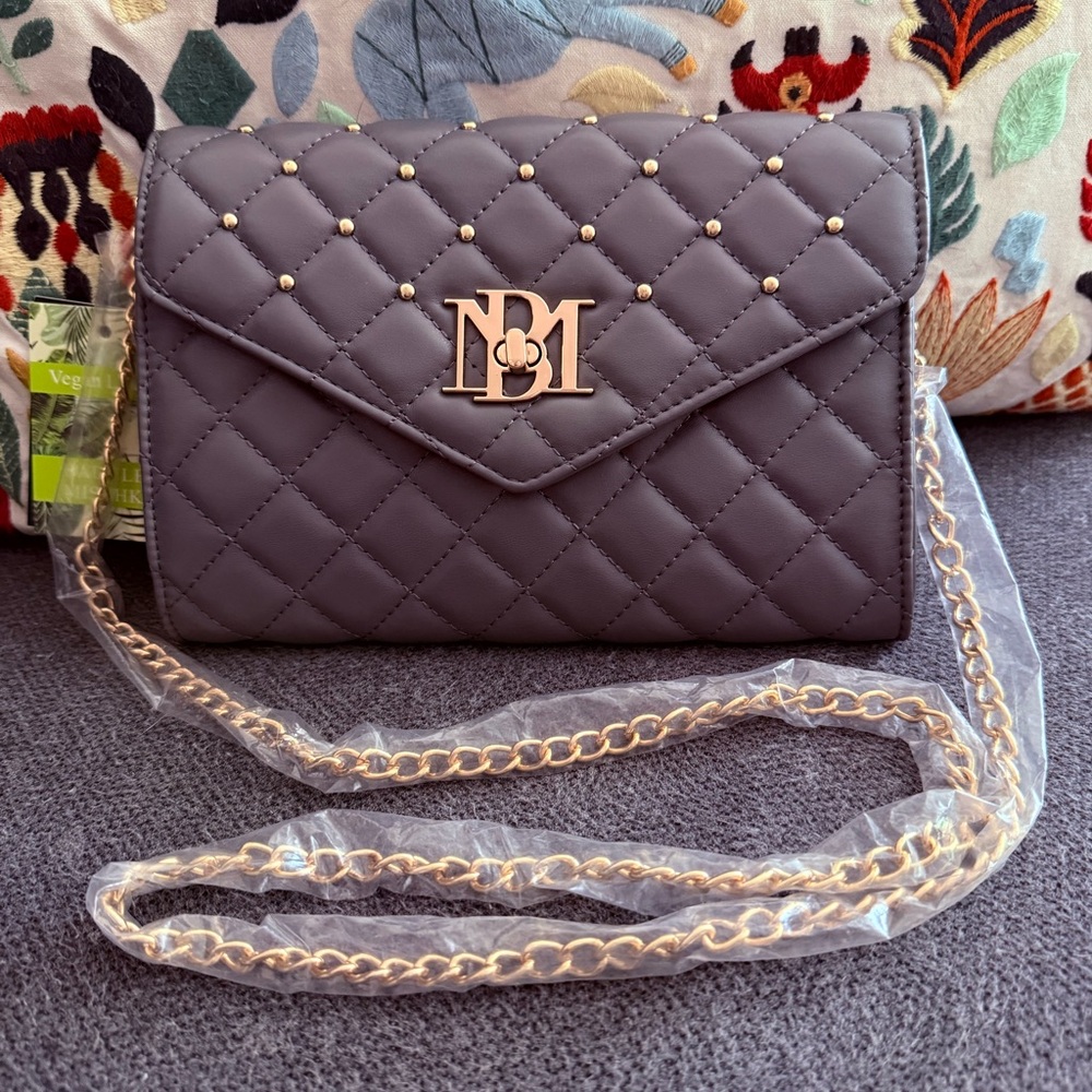 Badgley Mischka Purse Quilted Crossbody/Clutch Studs Gold Tone Accents Vegan NWT